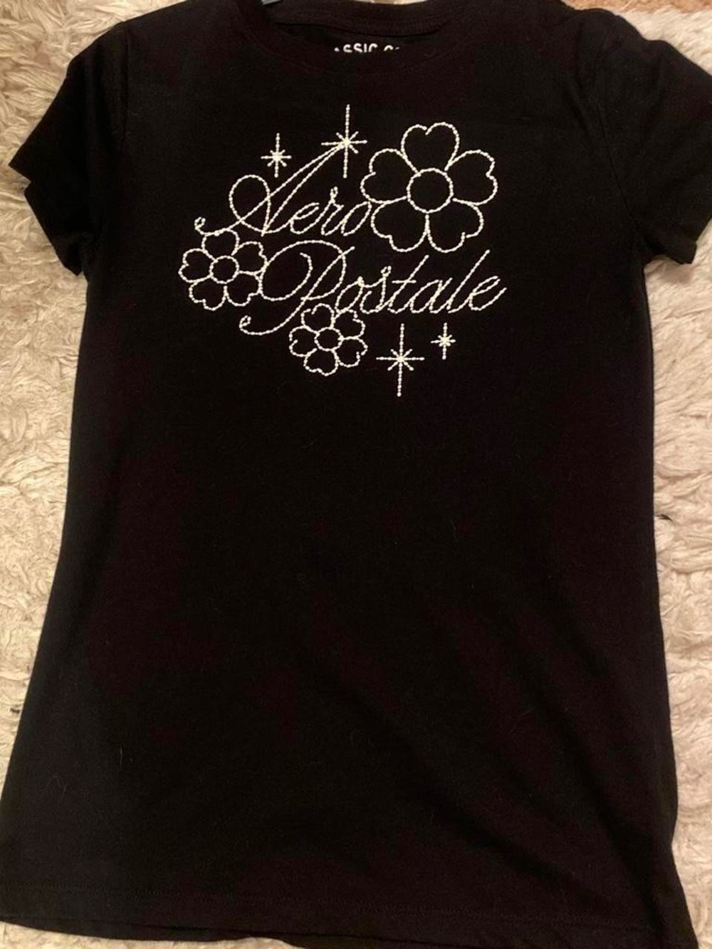 Aeropostale Black Short Sleeve Tee with White Rhinestone Script